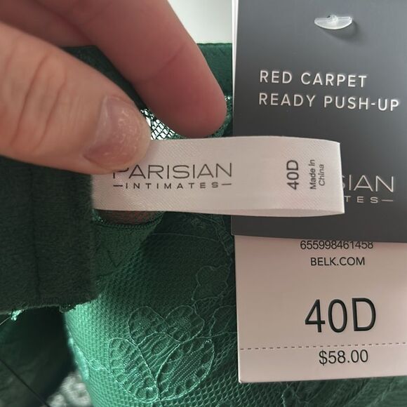 Parisian Intimates Green Lace Bra Size 40D New with Tags - Picture 2 of 5